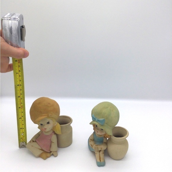 Vintage ceramic big bonnet holly hobby inspired bud vases set MCM retro 60s 70s - Picture 7 of 8